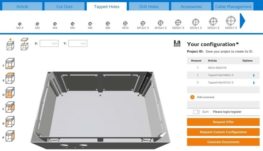 Online enclosure configuration and quote request